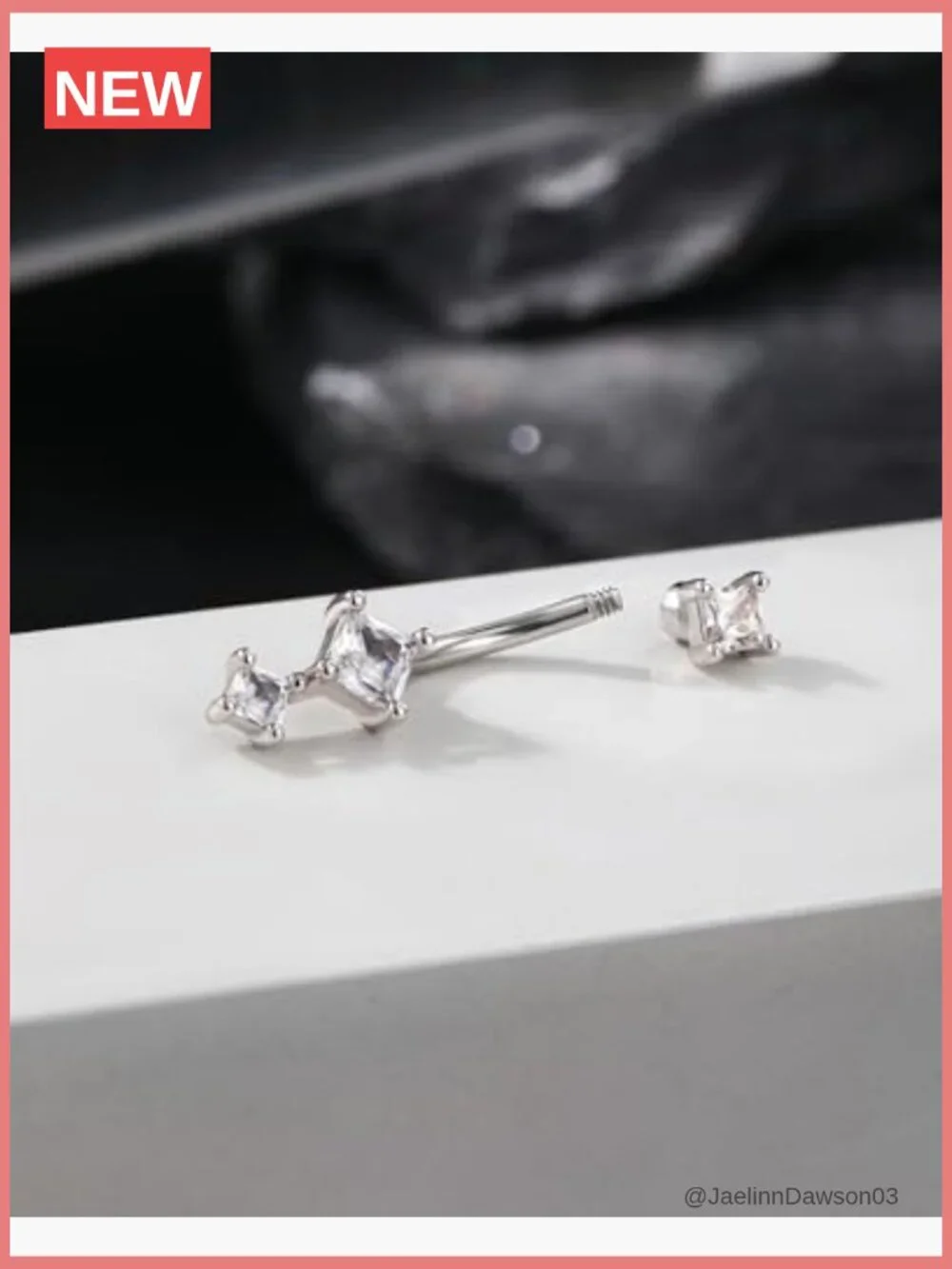 Minimalist Rook Earrings 8mm Silver Stainless Steel Clear CZ Curved Barbell 16G